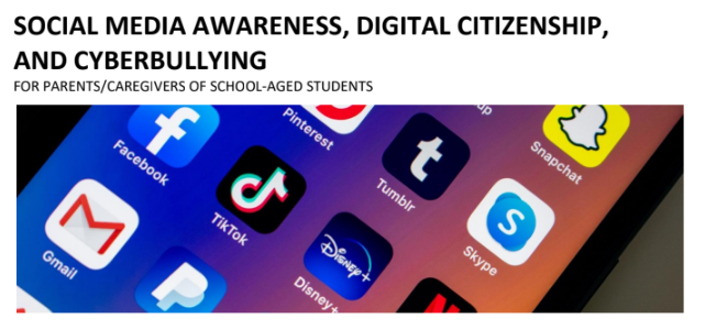 QIII Flyer promoting zoom meeting for social media awareness, digital citizenship and cyberbullying