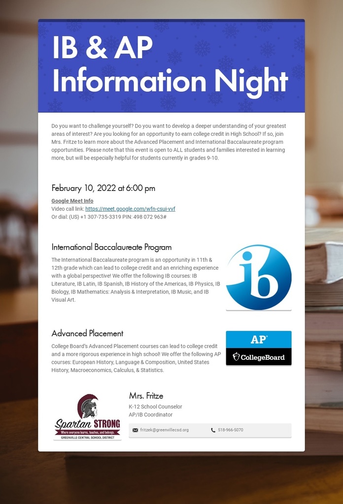IB/AP Event Flyer