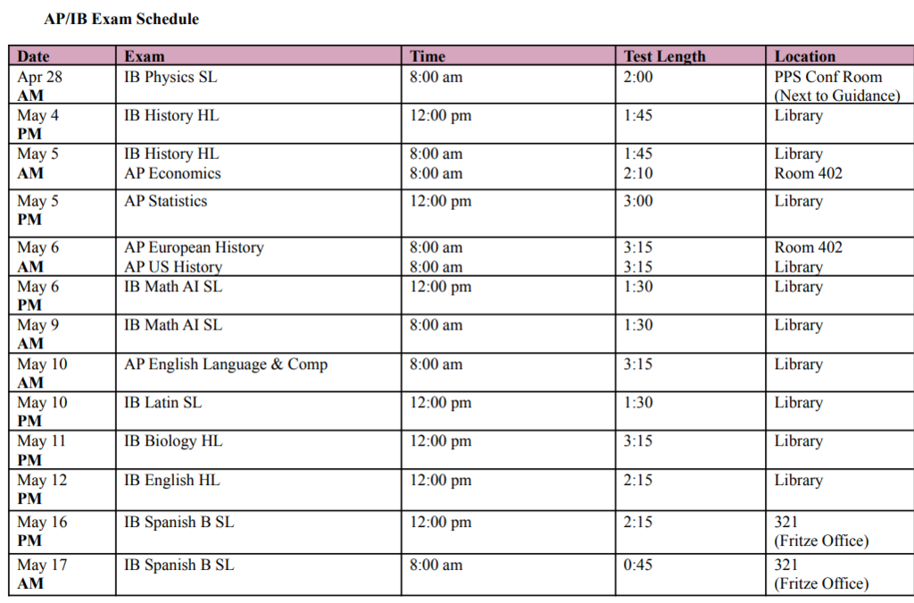AP & IB Exam Schedule